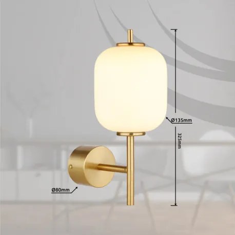 Globo 15217W Fali lámpa fém sárgaréz színű, fehér üveg, fényirány: felfelé, SzxM: 135x325mm, Mélység: 185mm, LED 7W 230V, 779lm forrás, 606lm kimenet, 3000K