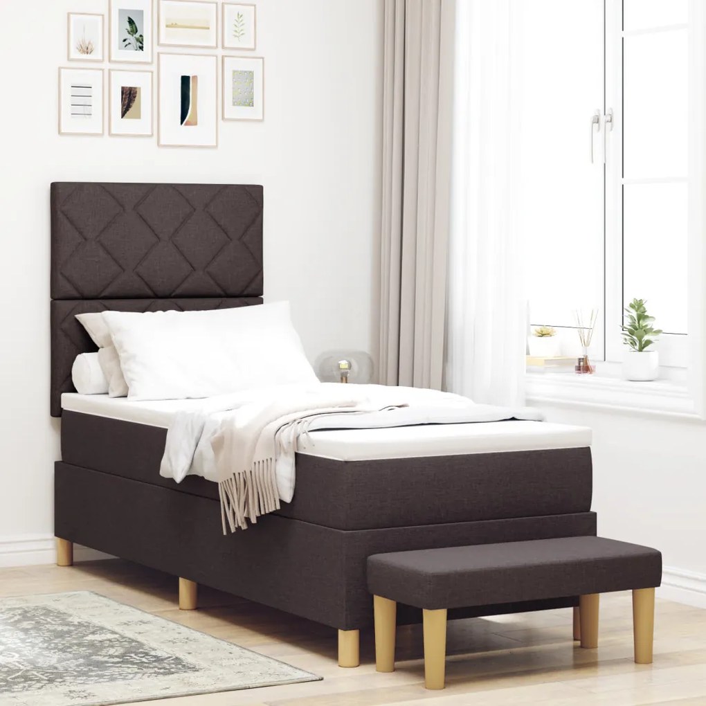 Bonell rugós ágy matraccal és paddal Sötétbarna 80x200 cm Szövet