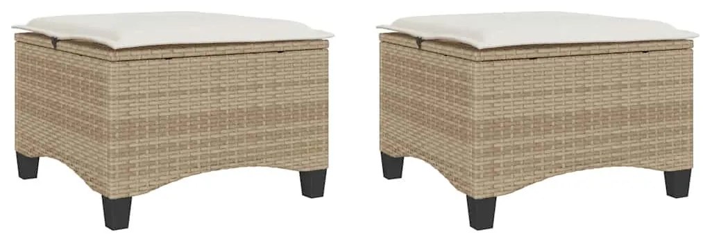 2 db bézs polirattan kerti székek párnákkal 55x55x36 cm