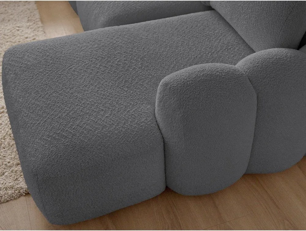 Szürke buklé kinyitható-tárolóhelyes sarokkanapé (jobb oldali-heverő résszel) Montaigne – Bobochic Paris