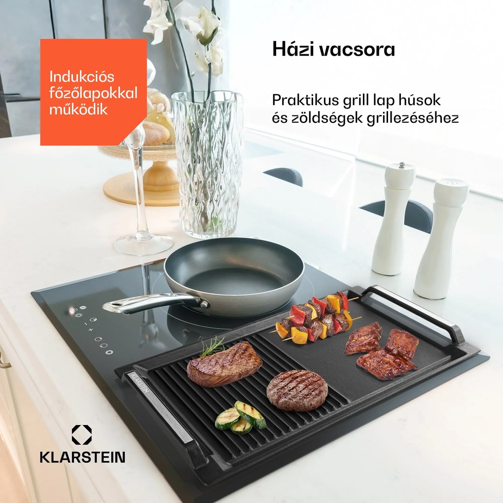 Klarstein Delicatessa Grill Pan, grillező lap, indukciós főzőlap tartozék, fekete