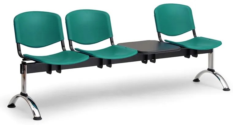 ISO II műanyag pad, 3 üléses + asztal - króm lábak, zöld