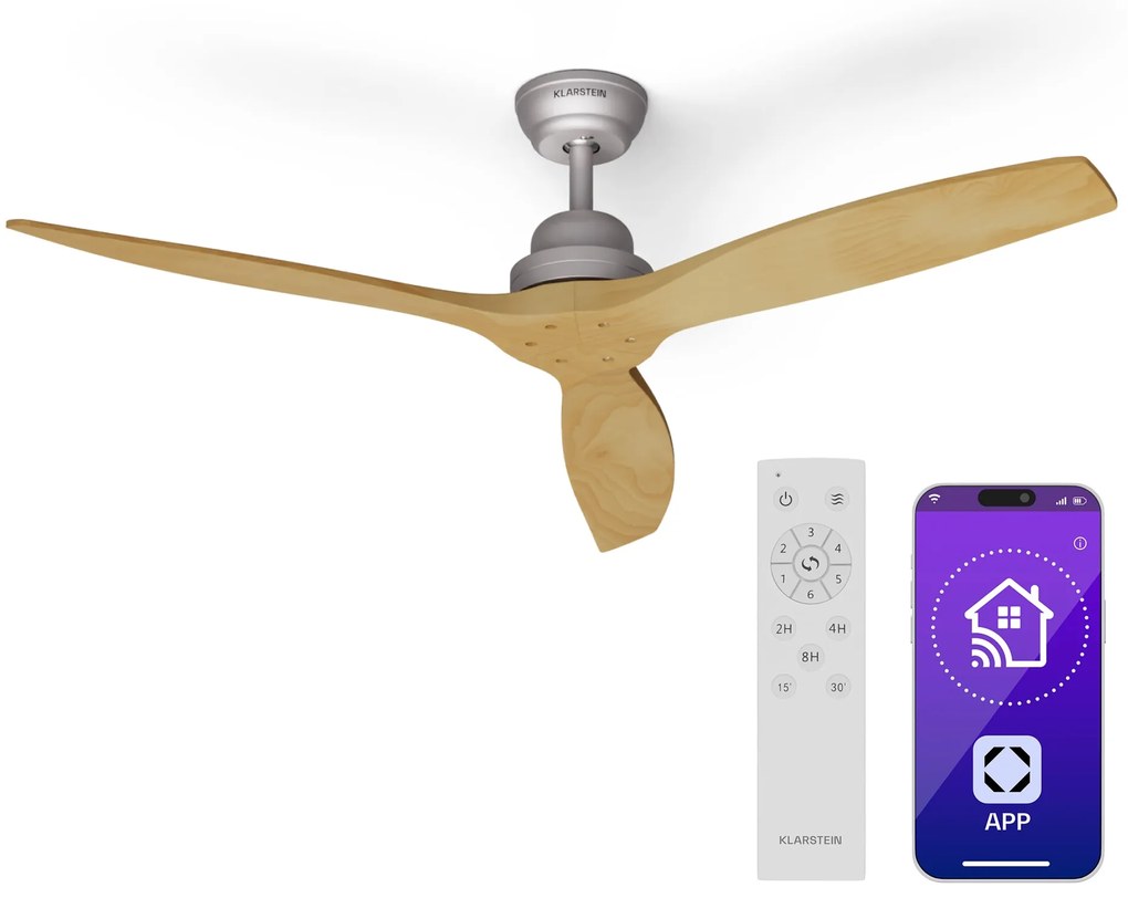 Santa Elena Smart 52", Ø 132 cm mennyezeti ventilátor, 9 060 m³/ó, valódi fa lapátok, 6 sebesség beállítás, távirányító