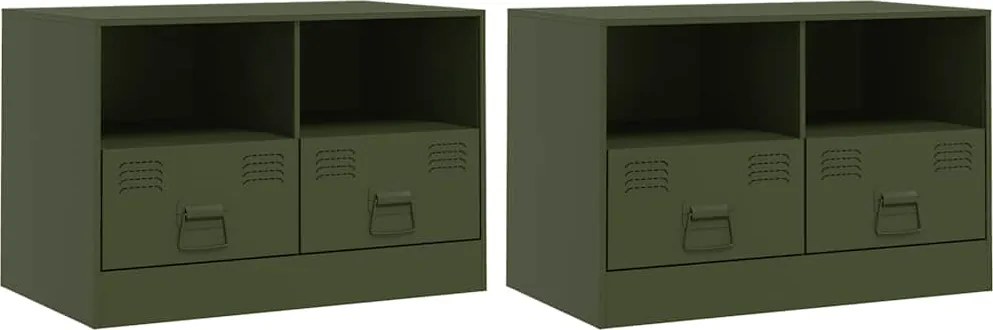 vidaXL 2 db olívazöld acél TV-szekrény 67 x 39 x 44 cm