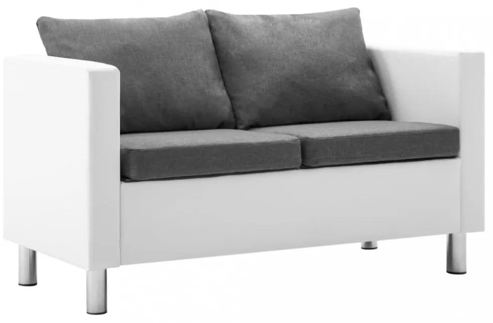 Kétszemélyes fehér-világosszürke műbőr kanapé