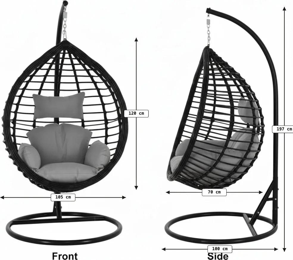 Függőszék TARINO állvánnyal, fekete/szürke párna