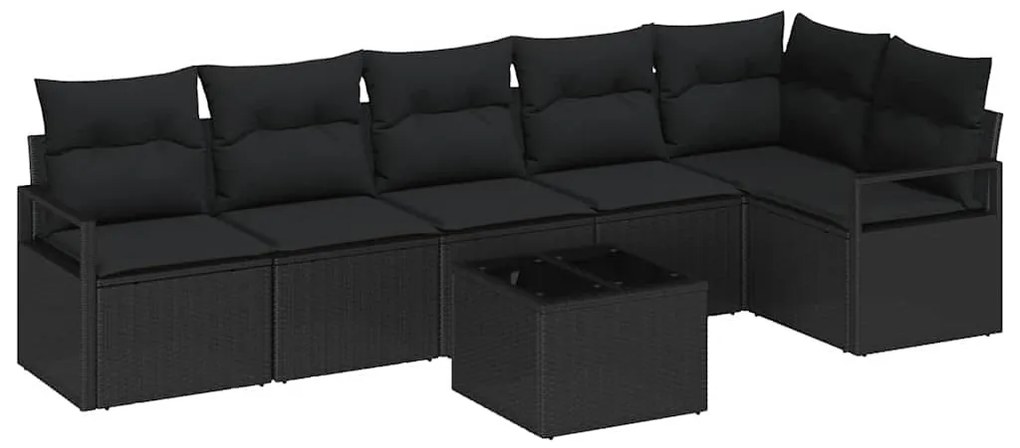Kerti Kanapé Szett 7 pcs Fekete Poli rattan, porfestett acél