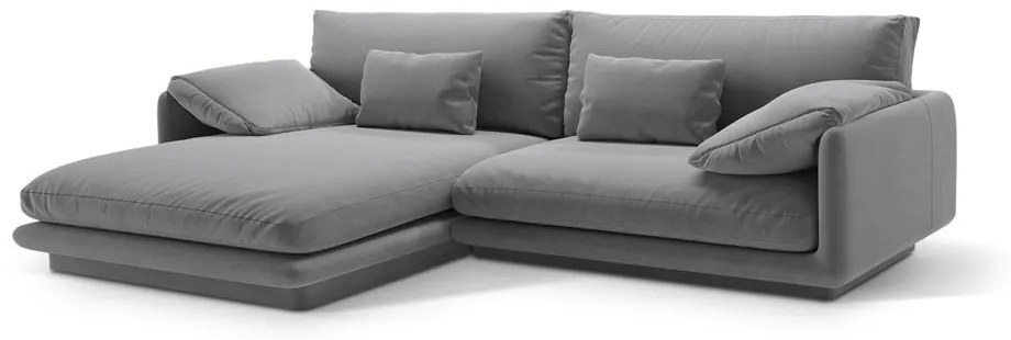Világosszürke bársony sarokkanapé (bal oldali-heverő résszel) Torino – Micadoni