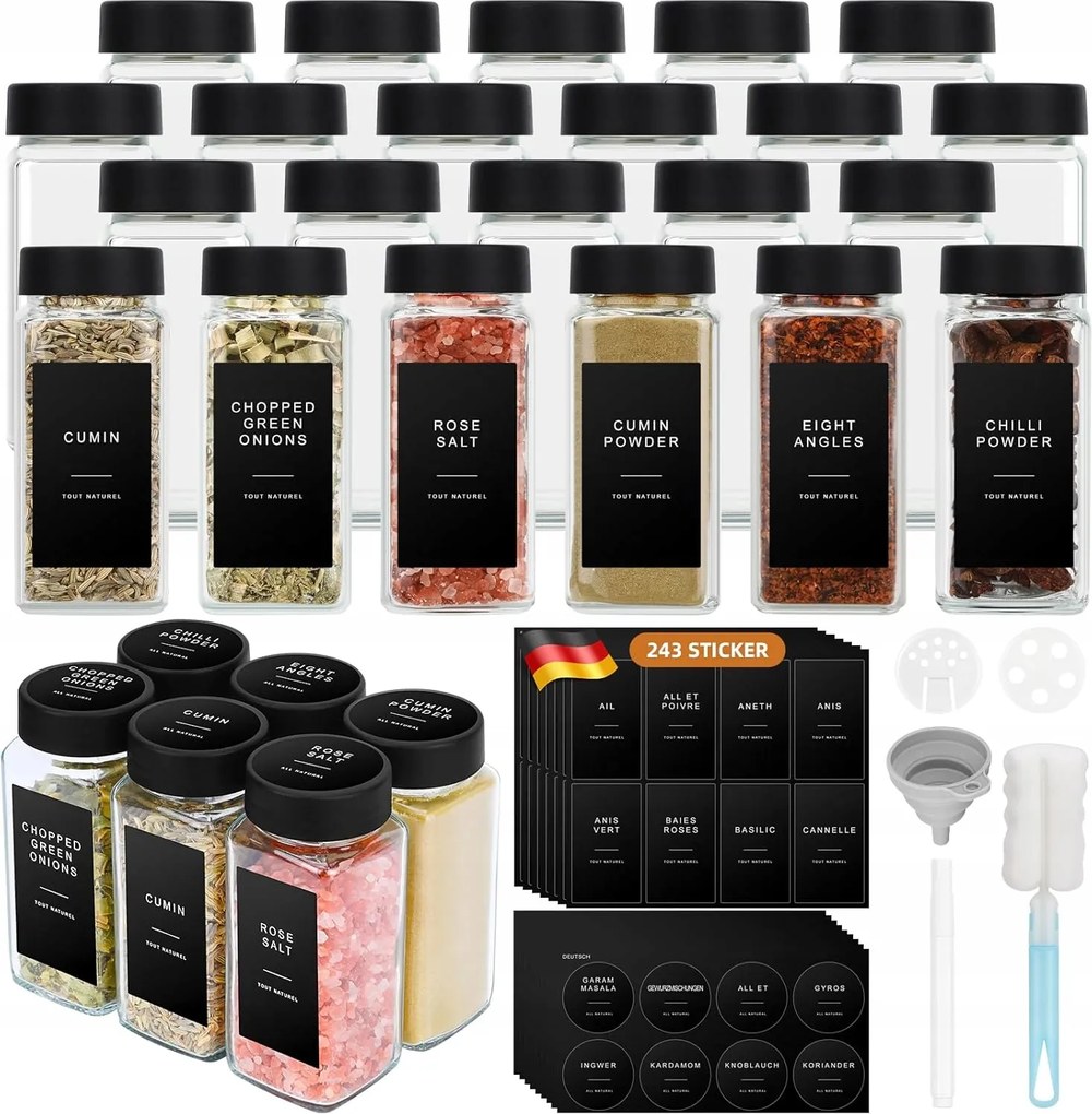 12 db-os szögletes fűszertartó tégely szett 24 X 120 ml