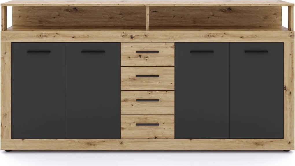 Komód 190 cm méretben, artisan tölgy/fekete színben BLAGO