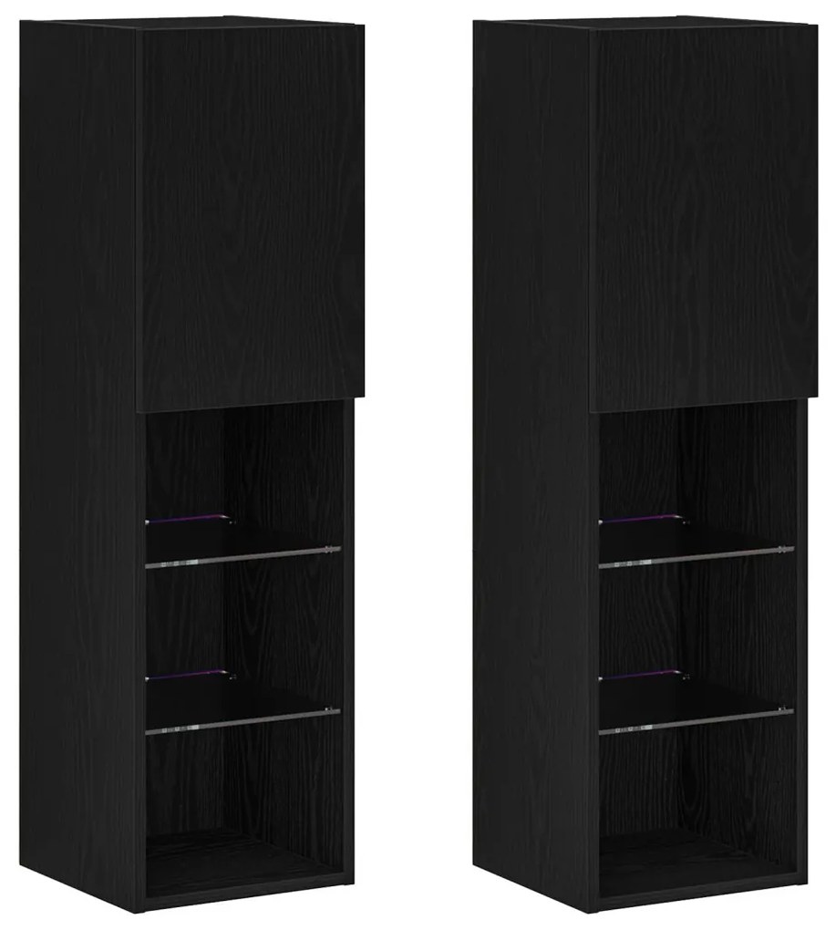 LED TV szekrény 2 db Fekete Tölgy 30,5x30x102 cm Mérnökifából