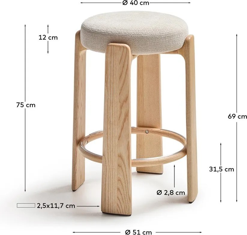 Bézs-világos natúr színű kőrisfa bárszék (ülésmagasság 75 cm) Granite – Kave Home