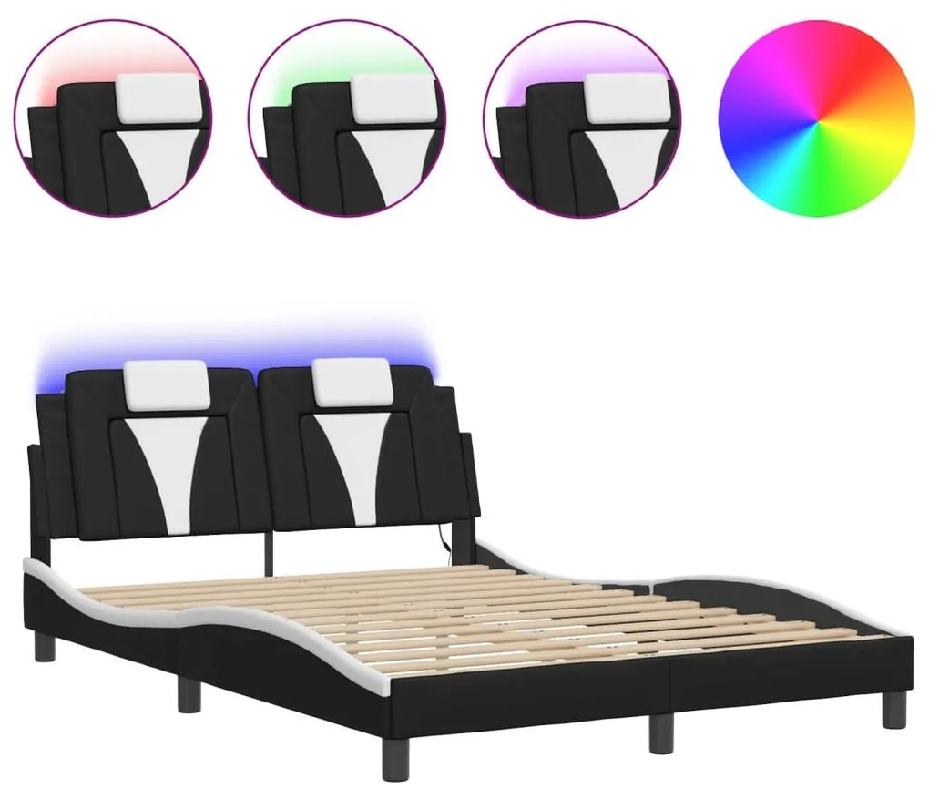 fekete és fehér ágykeret Viana LED-ekkel matrac nélkül 140 x 200 cm