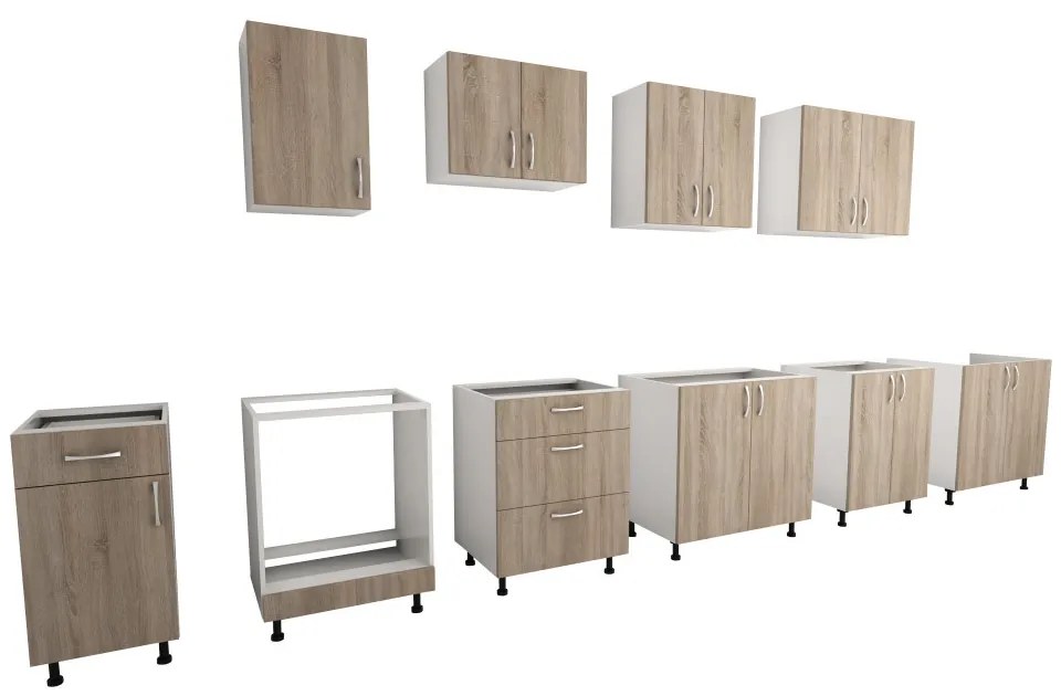 Benita 3 fiókos Alsó konyhaszekrény Sonoma Tölgy-Fehér 60x50x80 cm N