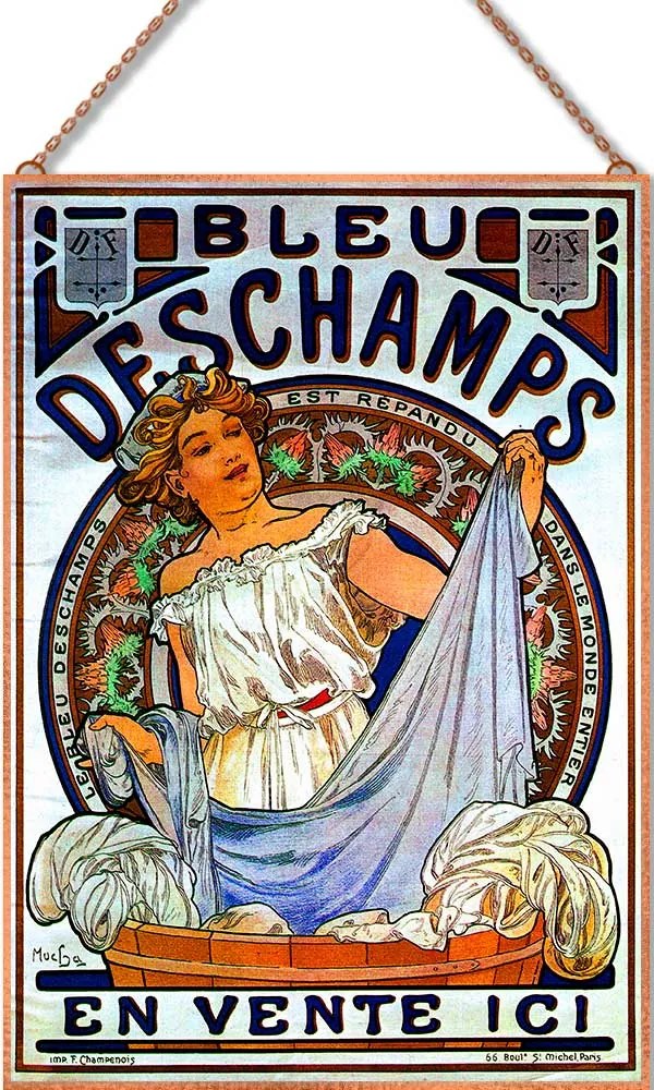 Alfons Mucha - Bleu Deschamps üvegkép, falikép
