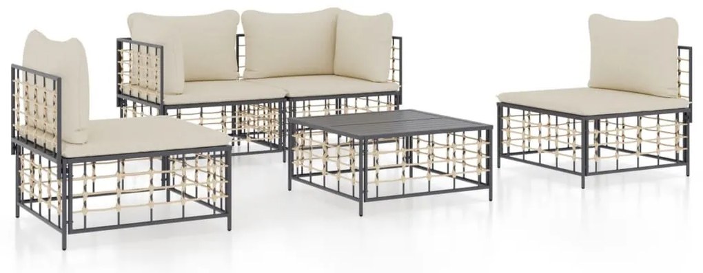 5 részes antracitszürke polyrattan kerti ülőgarnitúra párnákkal