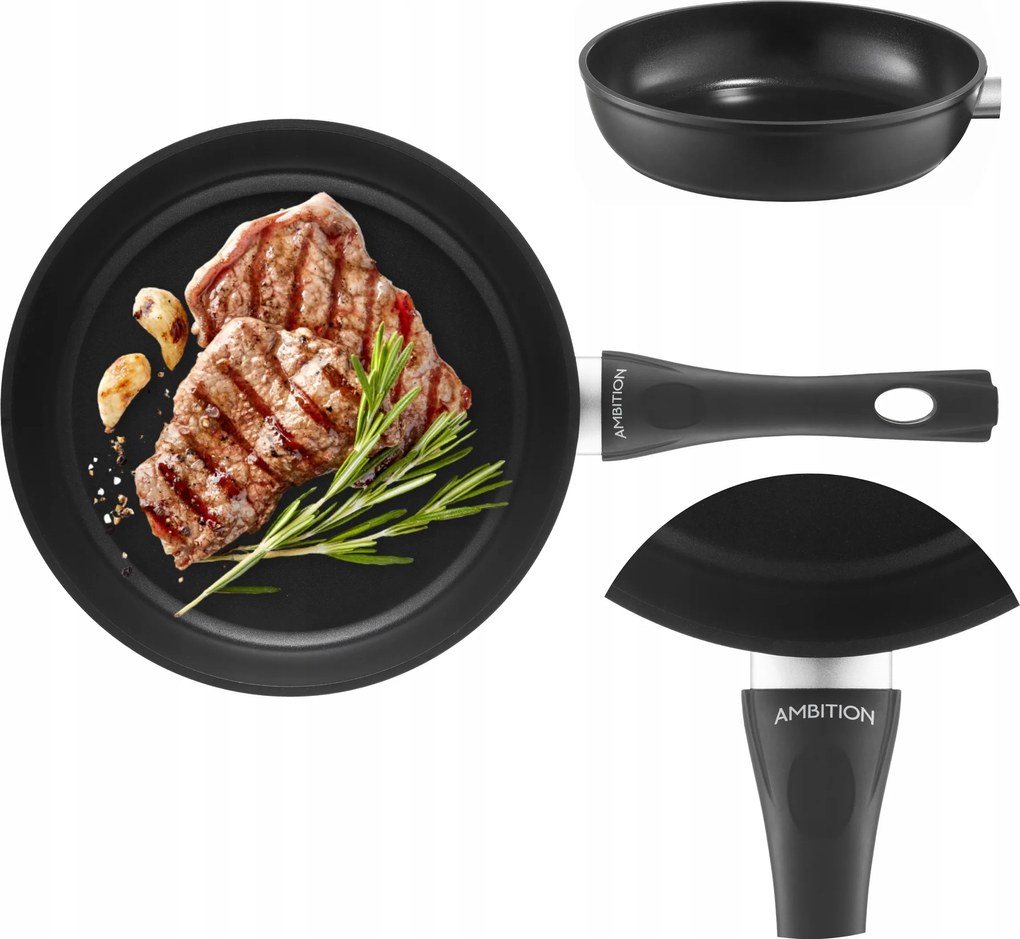 Indukciós Serpenyő Gáz 24CM Kerámia Fekete Vastag Magas Kényelmes Ambition