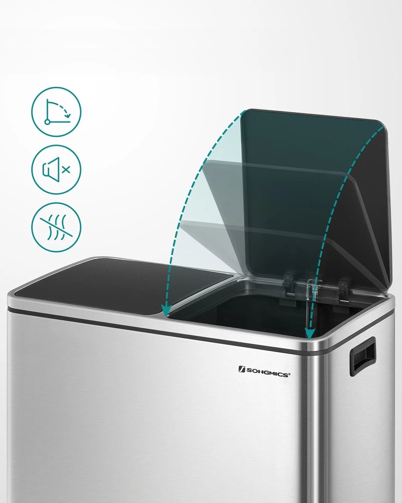 SORT hulladékgyűjtő tartály, 2x30l + hulladékgyűjtő zsákok, ezüst/fekete Vasagle