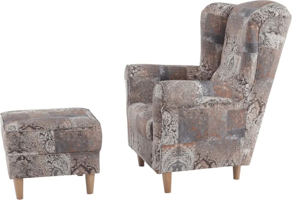 Füles fotel puffal, szövet vintage minta, ASTRID