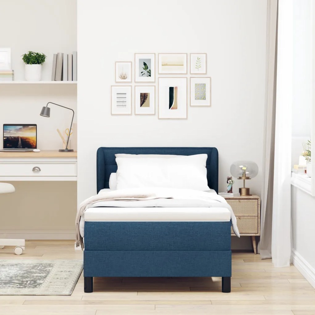 Boxspring Ágy Mattal Kék 90x190 cm Szövet