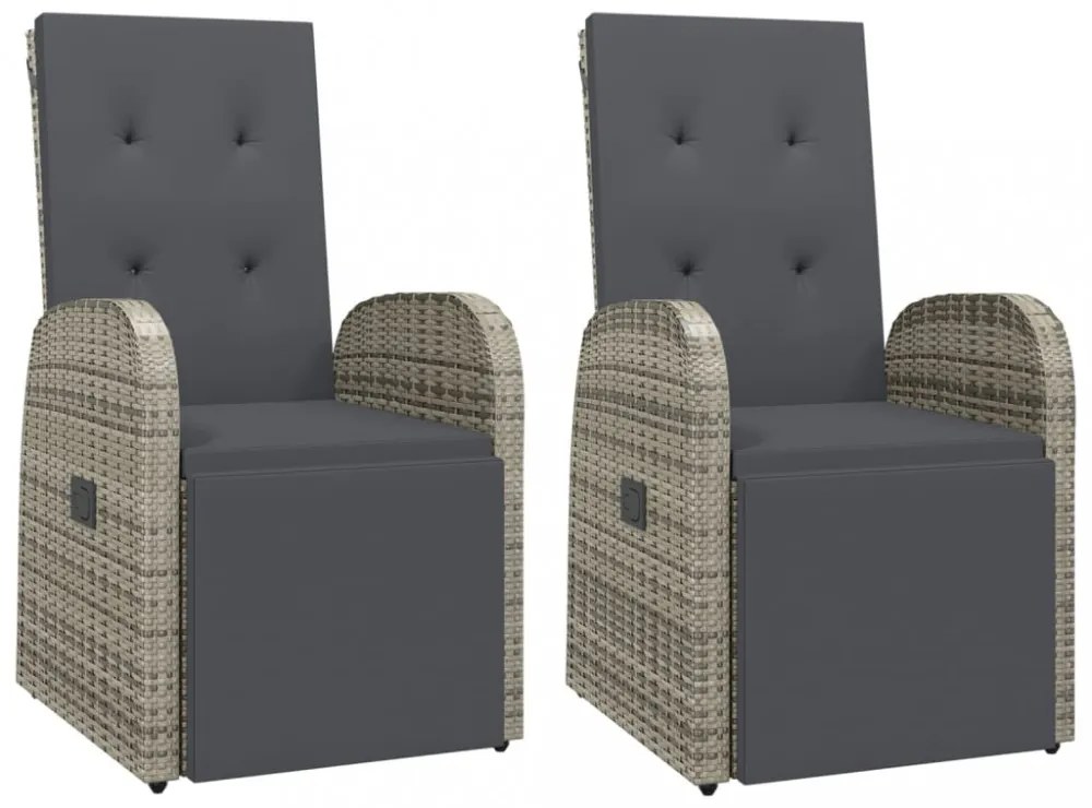 2 db szürke polyrattan dönthető kerti szék párnákkal