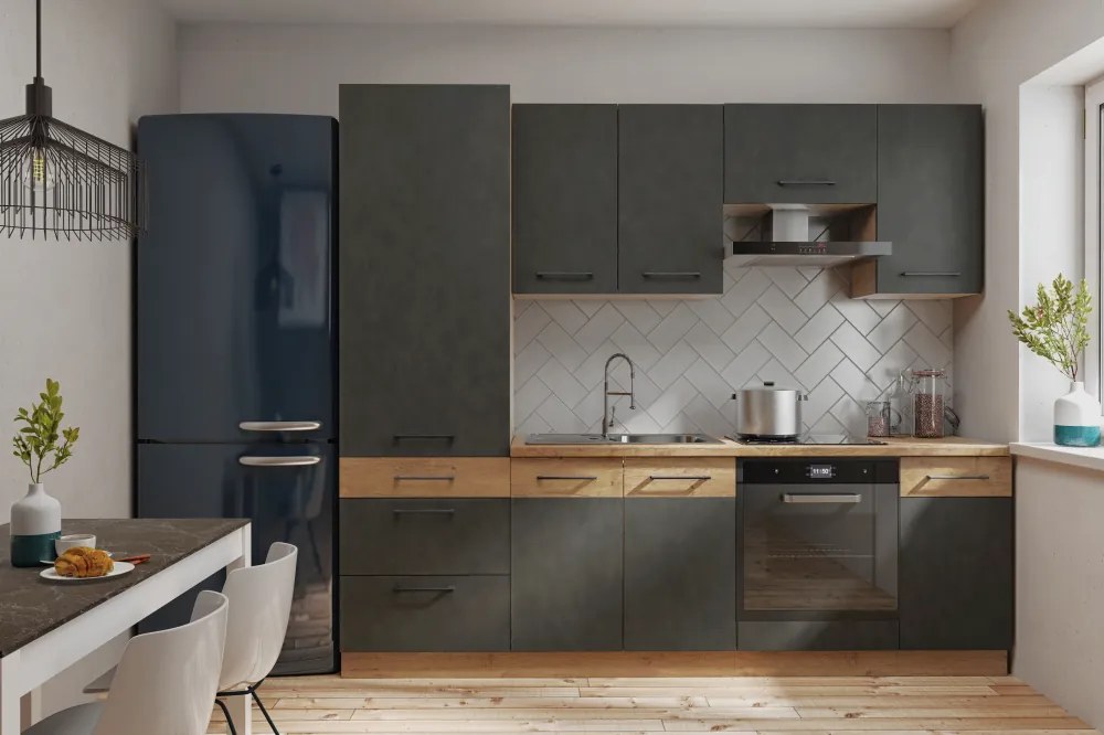 Mosogató szekrény, szürke matt/tölgy lancelot, VEGA 80 ZL 2F BB