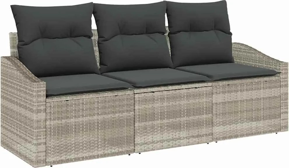 vidaXL Kanapé Szett párnával 3 pcs Világosszürke polirattan