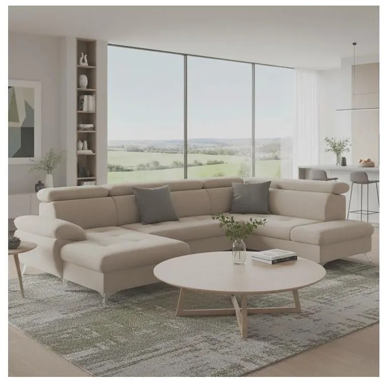 CATANIA jobb oldali U-alakú sarokkanapé tárolóval, bézs