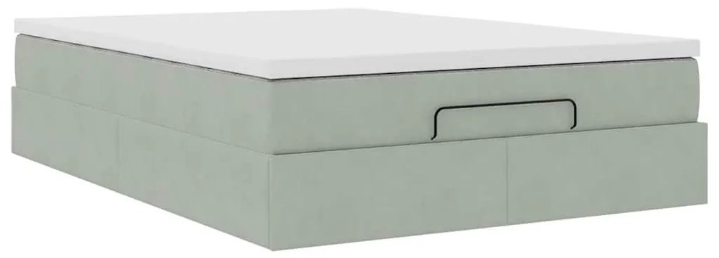 Ottomán ágykeret matraccal világosszürke 140x190 cm bársony