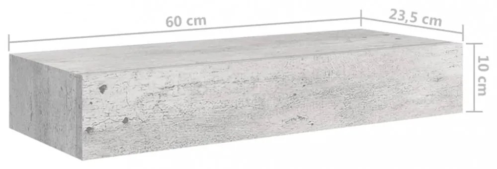 betonszürke MDF falra szerelhető fiókos polc 60 x 23,5 x 10 cm