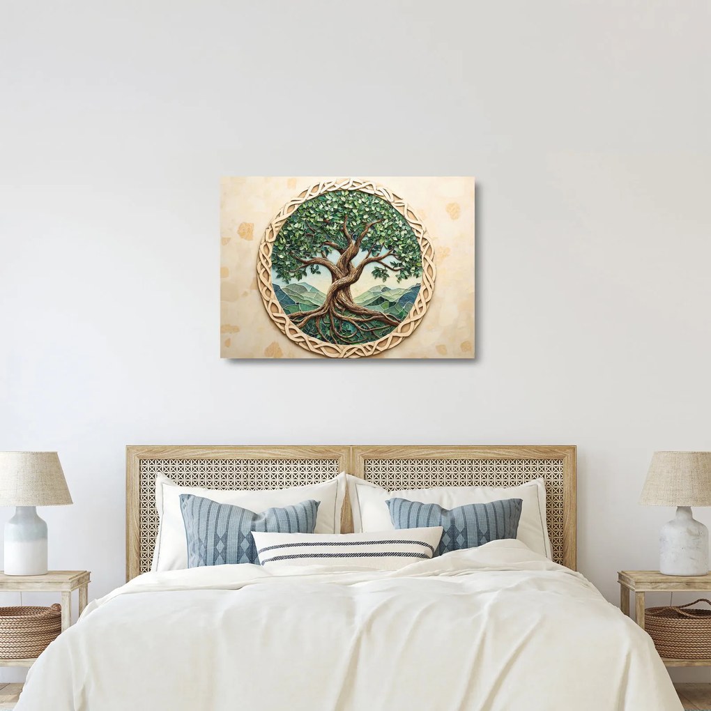 Üveg kép – Fonott életfa (70x50 cm)