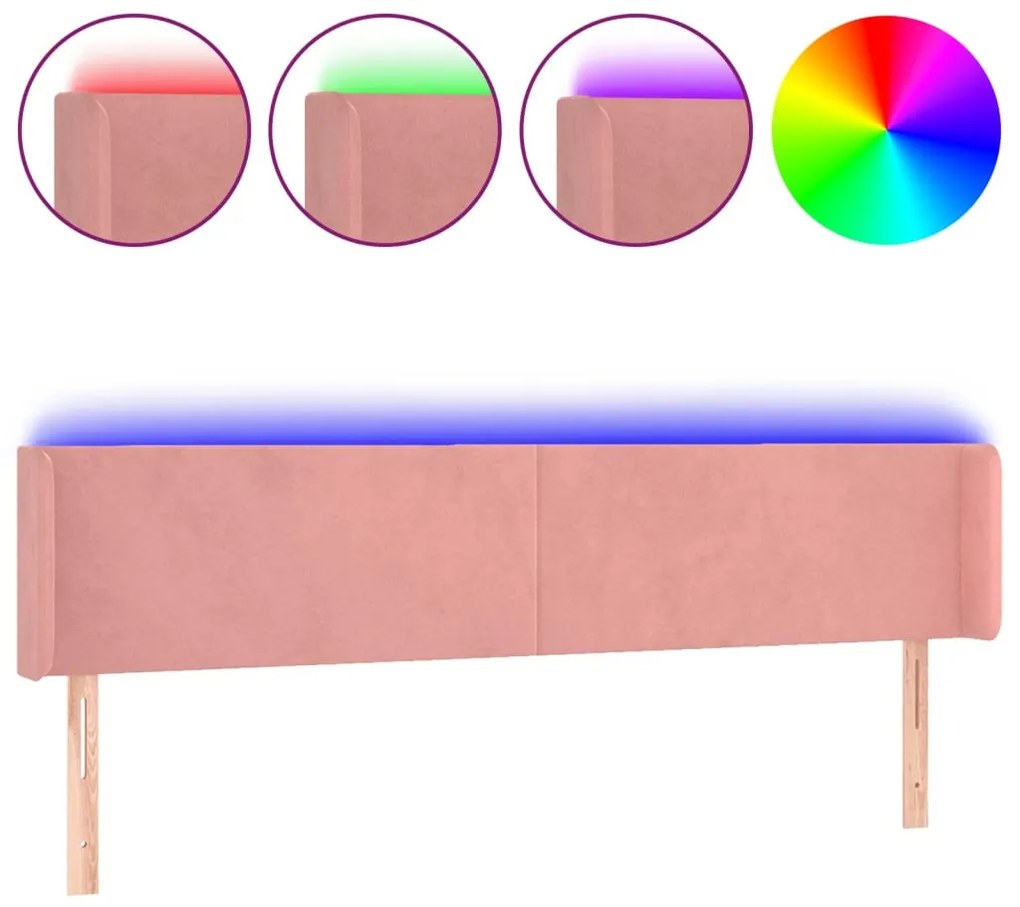 rózsaszín bársony LED-es fejtámla 163x16x78/88 cm