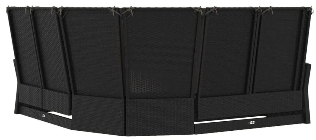Fekete polyrattan dönthető sarokkanapé párnával
