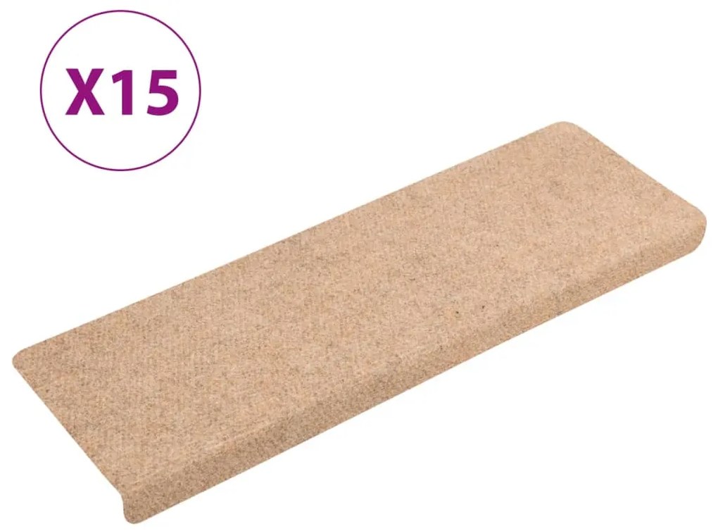 vidaXL 15 db öntapadós lépcsőszőnyeg, világosbarna, téglalap alakú széllel, 65 x 21 x 4 cm