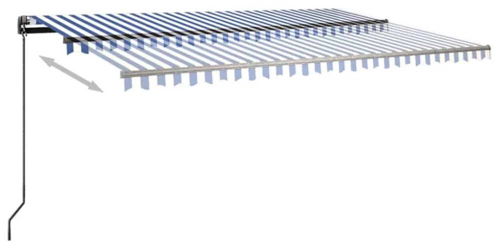 kék/fehér automata szélérzékelős és LED-es napellenző 500x300cm