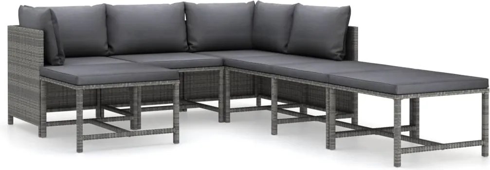 vidaXL 7 részes szürke polyrattan kerti ülőgarnitúra párnákkal