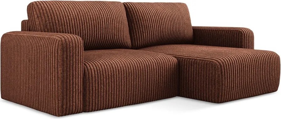 Terrakotta színű kordbársony kinyitható-tárolóhelyes sarokkanapé (jobb oldali-heverő résszel) Kona – Makamii