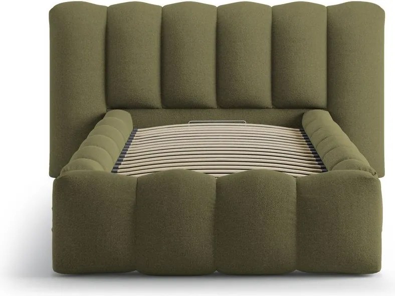 Khaki kárpitozott ágyneműtartós egyszemélyes ágy ágyráccsal 90x200 cm Lupine – Micadoni
