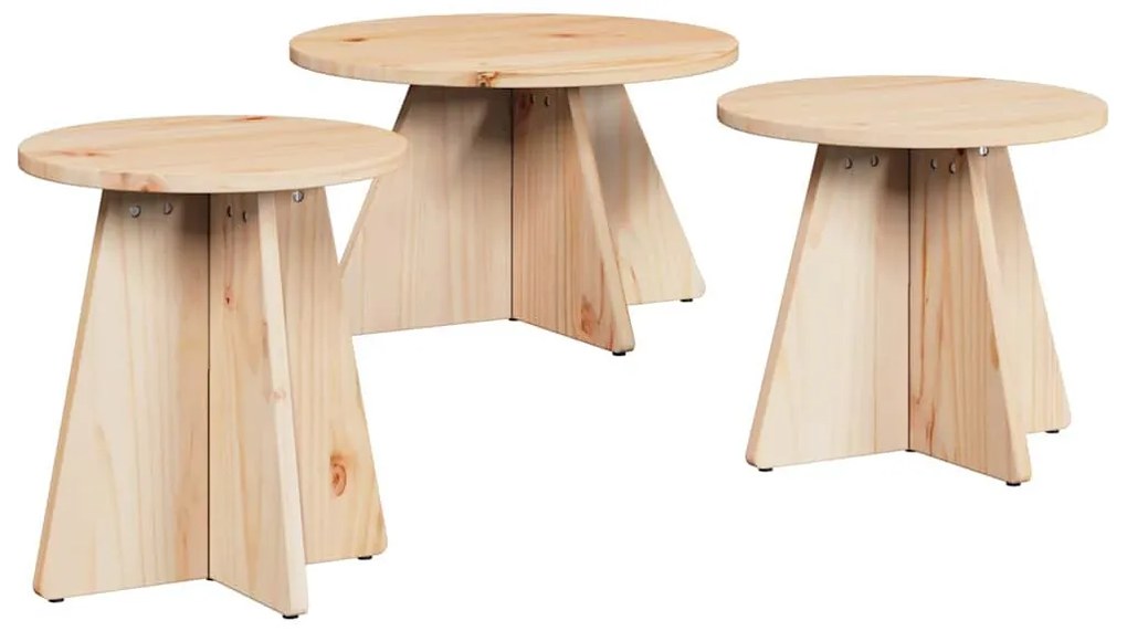 Dohányzóasztal 3 pcs Természetes 49 x 49 x 30 cm Tömör fenyőfa