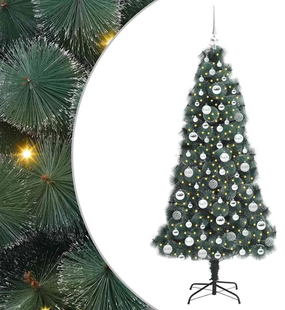 Műfenyő világítással és gömb készlettel Zöld 180 cm PET