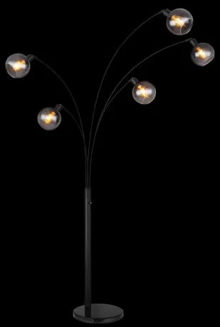 Globo 58228NBS Állólámpa fém matt fekete, fekete márvány, füstszínű üveg, fekete PVC kábel, forgókapcsoló, HxSzxM: 980x1100x2080mm, kábelhossz 1800mm, nem tartozék: 5x E27 40W 230V