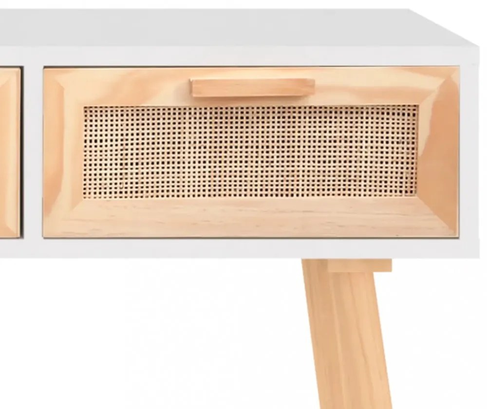 fehér tömör fenyő és természetes rattan tálaló 105x30x75 cm
