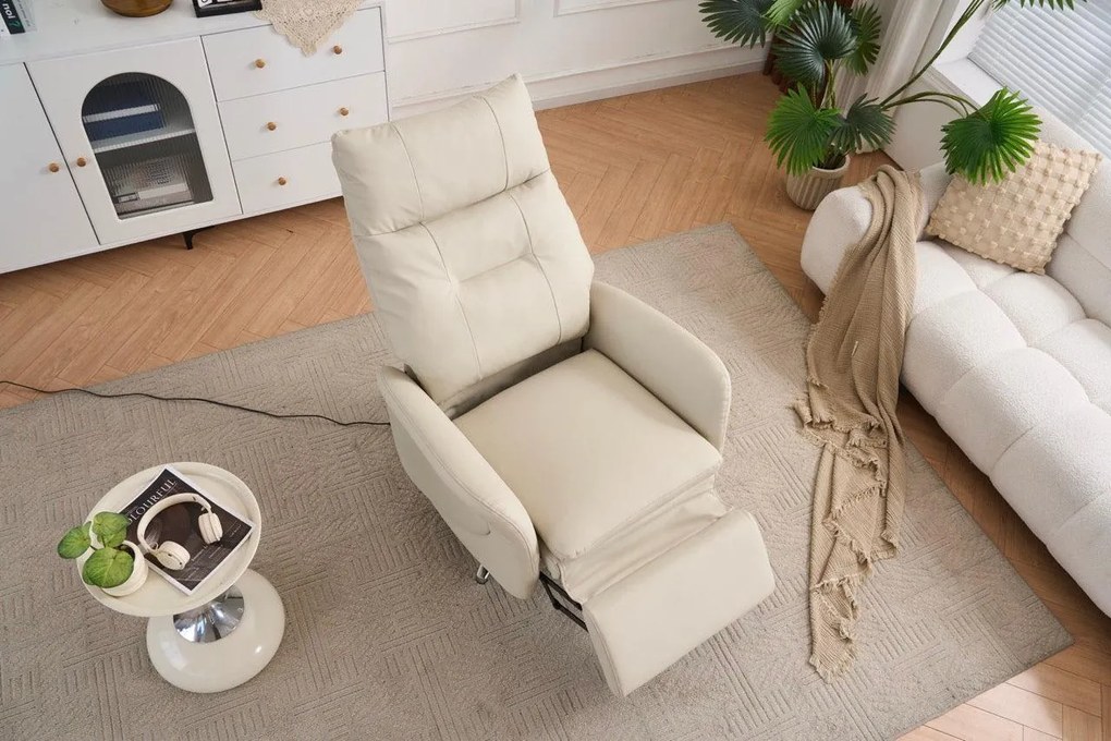 VASHOME Elektromos relaxációs fotel állítható háttámlávalés lábzsámollyal, USB töltővel, Bézs
