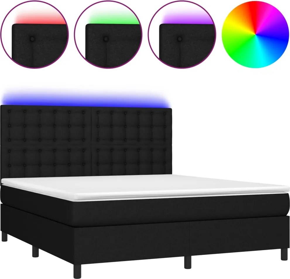 vidaXL fekete szövet rugós és LED-es ágy matraccal 160x200 cm