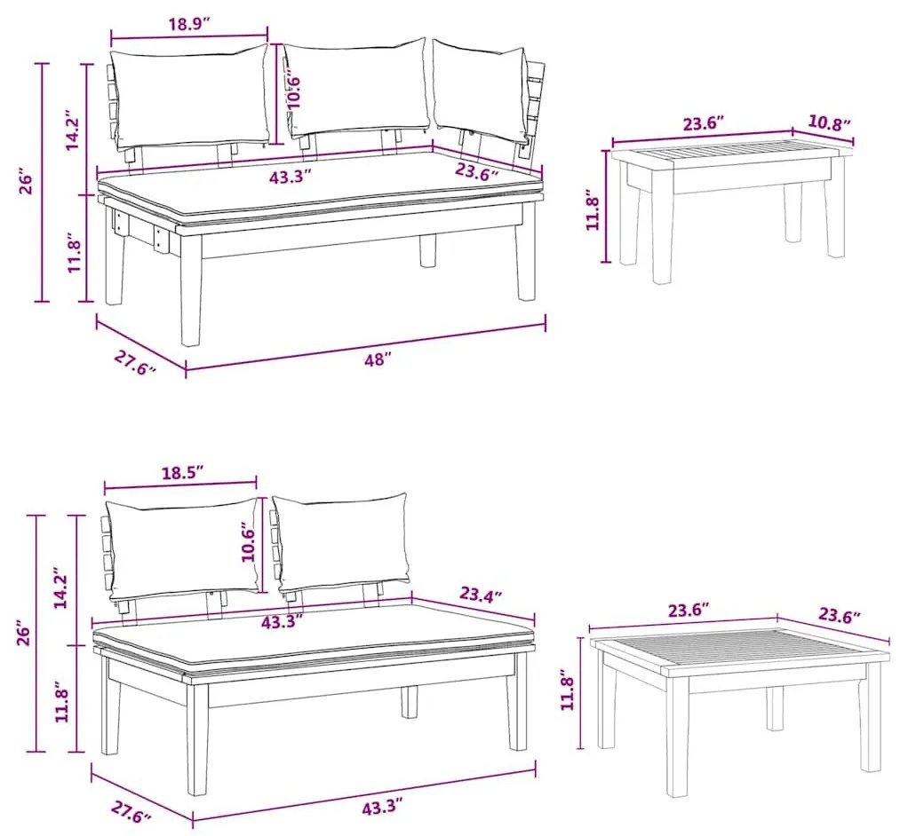 Kert Pad Készlet párnával tárolóval 4 pcs Barna és Krém