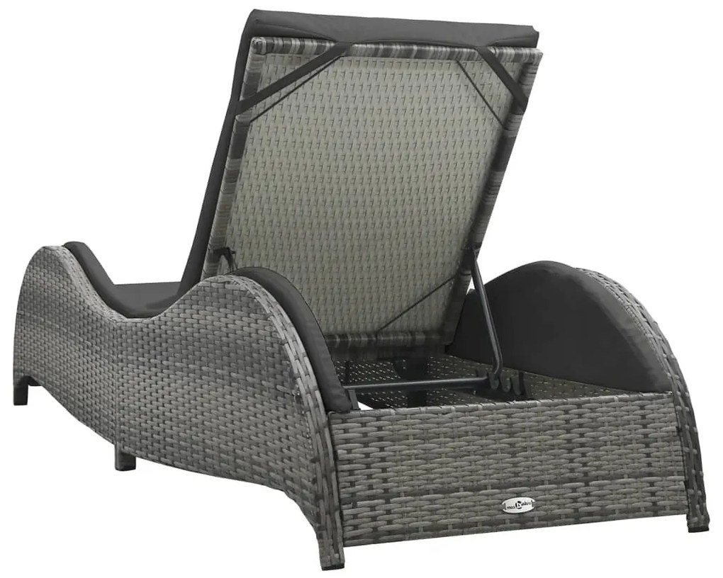 Antracitszürke polyrattan napozóágy párnával