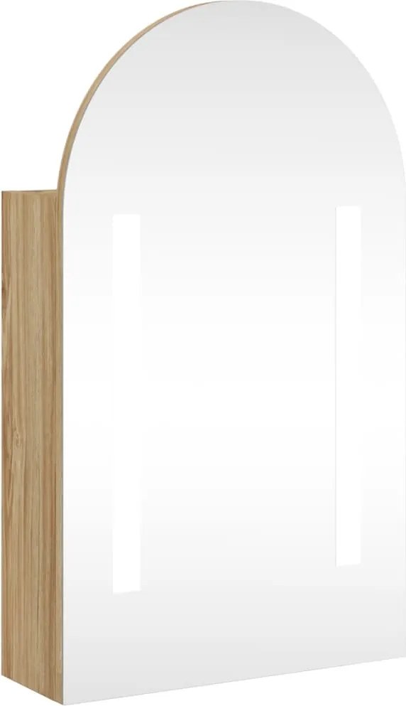 vidaXL tölgyszínű fürdőszobai ívelt tükörszekrény LED-del 42x13x70 cm