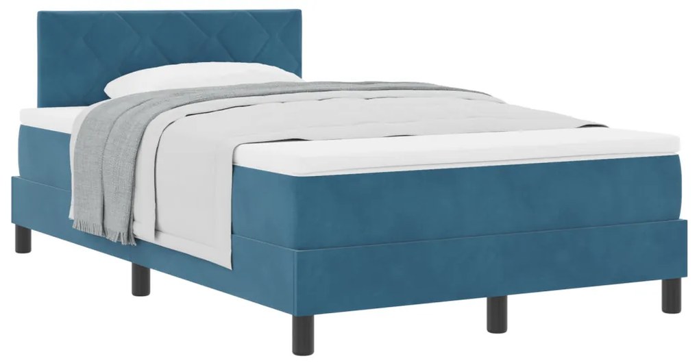 Boxspring Ágy Matraccal Sötétkék Kicsi Dupla Bársonyos