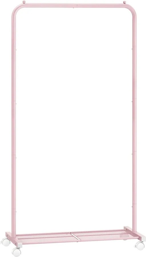 SONGMICS Görgethető Fém Ruhatartó Állvány Polccal, 74 cm, Rózsaszín