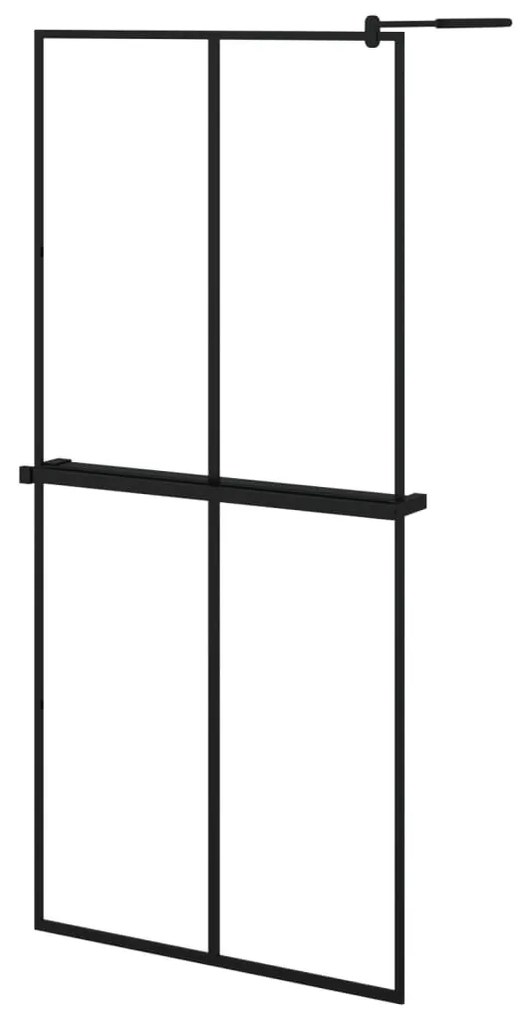 Fekete ESG üveg és alumínium zuhanyfal polccal 90 x 195 cm